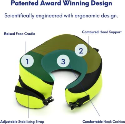 C CUSHION LAB Travel Pillow, Award-Winning Patented Ergonomic Design for Chin & Neck Support Memory Foam Neck Pillow, Compact Airplane Pillow for Traveling, Flight, Car (Spark, Large) - Image 4