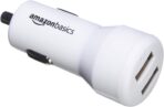 Amazon Basics Dual-Port USB Car Charger Adapter for Apple and Android Devices, 4.8 Amp, 24W, White