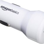 Amazon Basics Dual-Port USB Car Charger Adapter for Apple and Android Devices, 4.8 Amp, 24W, White