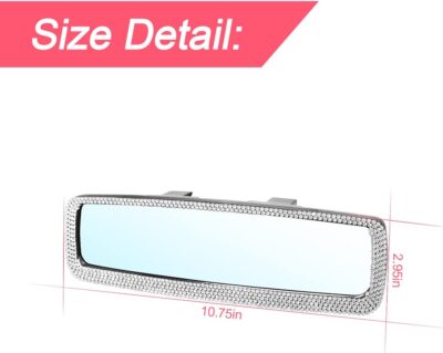 Bling Car Rear View Mirror, Rhinestones Crystal Clip-on Rearview Mirror with HD Glass, Compatible with Most Cars, SUVs, Vehicles, Auto Interior Accessories for Women Girl (White) - Image 2