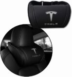 Car Headrest Neck Pillow Support Ergonomic, with Valve Stem Covers Accessory for Driving Seat Fatigue Relief Compatible with Model S X 3 Y & Cybertruck - 1 Piece