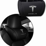 Car Headrest Neck Pillow Support Ergonomic, with Valve Stem Covers Accessory for Driving Seat Fatigue Relief Compatible with Model S X 3 Y & Cybertruck - 1 Piece