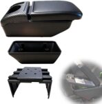 Armrest Box Double Layer Front Center Console Black PU Leather, Universal Car Armrest Box, Central Storage Organizer Box Black, USB Ports for Universal Car