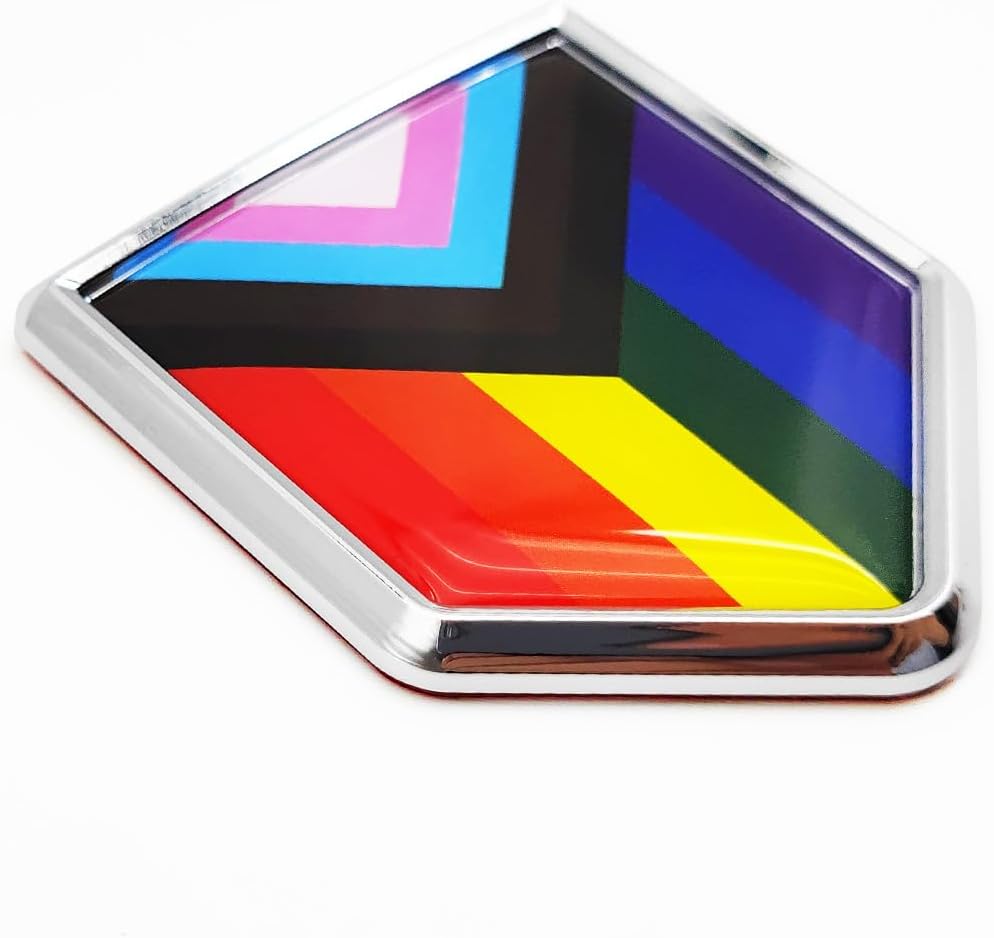 51dj6ePDd5L._AC_SL1200_.jpg Overdecor Pride Progress Rainbow Gay Flag Decal Stickers Car Emblem LGBTQ Car Accessories Decorations Chrome Shield Flag Sticker Decals for Cars Truck Vehicles, 2 Pack - Image 1