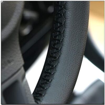 AUTOXBERT 38cm/15 Inch Leather Steering Wheel Cover Stitch On Wrap, Breathable, Anti-Slip Steering Wheel Cover for Nissan Qashqai Toyota Camry RAV4 VW Golf - Image 4