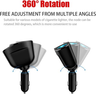 Car Cigarette Lighter Splitter, 2-Socket Cigarette Lighter Adapter with LED Voltmeter, Dual USB QC3.0 Type-C 20W PD Fast Car Charger, 12V/24V Splitter Adapter for Smart Phone GPS Dash Cam - Image 4