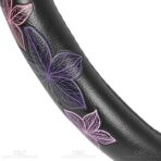 BDK GripGrab Comfort Grip - Purple & Pink Flowers Design on Black Synthetic Leather Steering Wheel Cover 15" - SW-538_AM - Image 6
