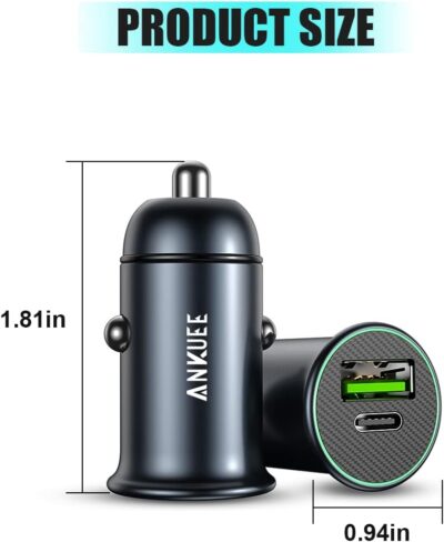 USB-C Car Charger Adapter, Dual Ports Fast Charging PD 60W + QC3.0 30W Mini All-Metal Cigarette Lighter USB Charger Universal for iPhone13/Pro Max/12/XS Max/11 Pro, Samsung, Car Accessories - Image 8