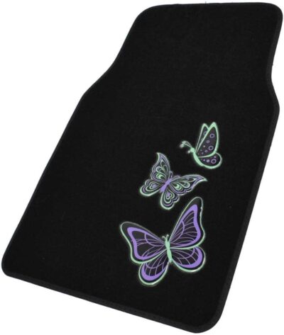 BDK Embossed Neon Purple & Green Butterflies Design Carpet Car Floor Mats for Auto Van Truck SUV-4 Pieces Front & Rear Full Set with Rubber Backing-Universal Fit - Image 3