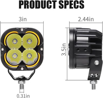 Exzeit 120W 3Inch Lights Pods with DRL, 12000LM Auxiliary Driving LED Pods Ditch Light, Bright Fog Lights for 4Runners Truck Cars,12V/24V - Image 3