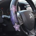 BDK GripGrab Comfort Grip - Purple & Pink Flowers Design on Black Synthetic Leather Steering Wheel Cover 15" - SW-538_AM - Image 5