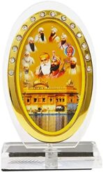 BISMAADH Car Dashboard Oval Shape Acrylic Showpiece Figurine Religious Idol Statue for Office & Home Décor (10 Guru & Golden Tempel) - Image 3
