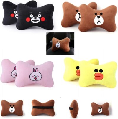 CHERISH Car Neck Pillow - 2 Pack Cute Bear Headrest Support Cushion, Soft & Comfortable Car Seat Accessory, Universal Travel Headrest for Car & Home Use (Brown) - Image 6