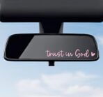2 PCS Trust in God Rearview Mirror Decals, Automotive Vinyl Rear View Mirror Decorative Stickers, Waterproof Trust in God Stickers for Car Truck Laptop, Car Accessories (Pink)