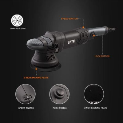 Buffer Polisher, SPTA 5-Inch 125mm Dual Action Random Orbital Car Polisher,Car Detailing Kit, 4Pcs 5inch & 4Pcs 6Inch Polishing Pad,Packing Bag for Car Polishing and Waxing--DAPSET-US - Image 3