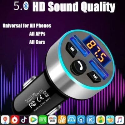 FM Transmitter, Bluetooth 5.0 Car Radio Audio Adapter MP3 Player With Dual USB Charger for Phone and Tablets - Image 4