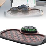 Mobile Phone Bracket Anti-Slip Mat, Multifunction Car Dashboard Mat with Temporary Parking Number, Large Universal Fit Anti-Slip Mat for Phones, Sunglasses and Keys Gadget (Brown-Gray)