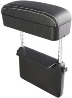JEYODA Car Armrest Box Adjustable Pad Refit Car Central Lift Armres Storage Organizer Box Arm Rest(Black White line)