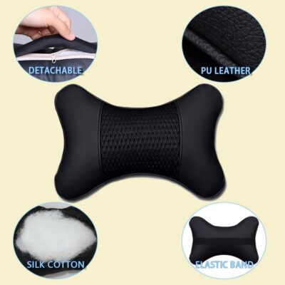 Car Neck Pillows Both Side Pu Leather 2 Pack Car Headrest Pillow for Most Cars Driving Seat Breathable Automotive Neck Support Adjustable Cute Auto Neck Pillow Neck Shoulder Pain Relief for Travel - Image 4