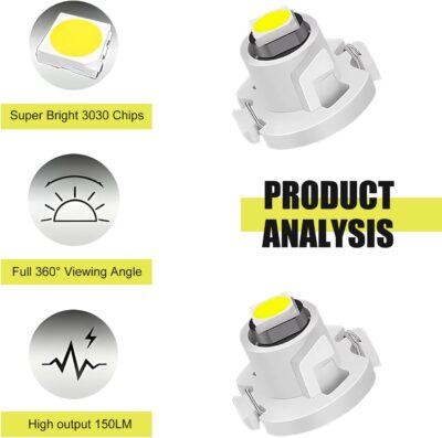10 PCS Car T4.2 LED Bulbs, 12 V 3030 SMD High Brightness Dashboard Indicator Light, Plug and Play Wide Angle HVAC Climate Control Bulb, Interior Lighting Replacement for Car (White) - Image 3