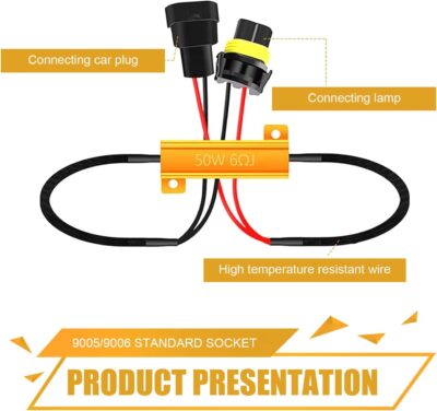 2 PCS Car LED Light Bulb Decoder, 9005/9006 50W Load Resistor, Headlight Bulb Anti Flicker Error Decoder, Car Light Bulb Relay Harness Adapter, Universal for Most Cars - Image 2