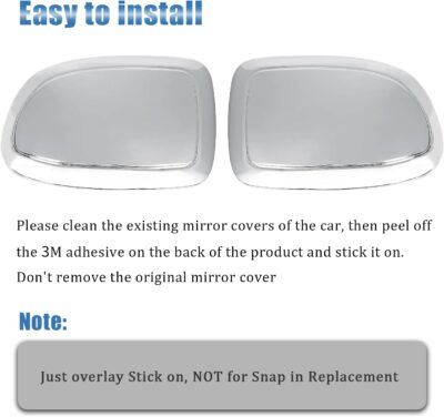 AUCERAMIC Chrome Mirror Cover Caps Fit 1999-2007 for Chevy Silverado Suburban Tahoe Avalanche 1999-2006 for GMC Sierra Yukon 2002-2006 for Cadillac Escalade (Stick-on Overlay) - Image 6