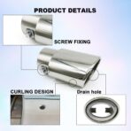 Stainless Steel Car Exhaust Tip, 2.5" to 3.3" Adjustable Car Decoration Chrome-Plated Finish Exhaust Tailpipe, Universal Car Exhaust Pipe Modification Tail Throat Tail Pipe (Silver #Straight) - Image 3