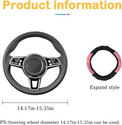 Bling Car Steering Wheel Cover, 15 Inch Rhinestones Soft Leather Elastic Steering Wheel Protector, Sparkly Crystal Diamond for Women Girls, Car Interior Accessories for Most Cars (Pink) - Image 2