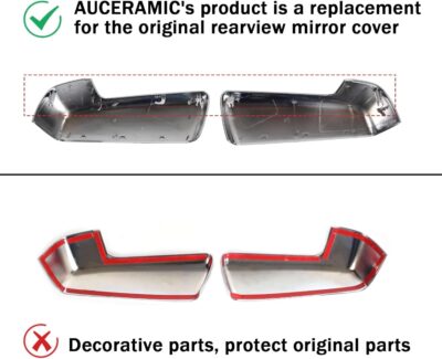 AUCERAMIC 2PCS Chrome Mirror Cap Cover Clip on Replacement for 2019-2025 Chevy Silverado 1500, GMC Sierra 1500 Replacement for Left Right Side Mirror Cover (Chrome) - Image 3