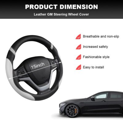 Car Steering Wheel Cover, 15 Inch Premium Leather Breathable Non-Slip Wheels Wrap, Universal Auto Comfortable Steering Wheel Protector for SUV Truck Van, Car Accessories (Gray) - Image 2