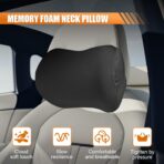 Car Headrest Pillow for Driving - Memory Foam Soft Automotive Neck Support Pillow Cushion with Adjustable Strap - Comfortable Car Seat Headrest Pillow for Neck Pain Pressure Relief (Black) - Image 3