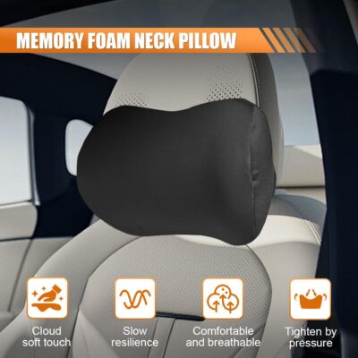 Car Headrest Pillow for Driving - Memory Foam Soft Automotive Neck Support Pillow Cushion with Adjustable Strap - Comfortable Car Seat Headrest Pillow for Neck Pain Pressure Relief (Black) - Image 3