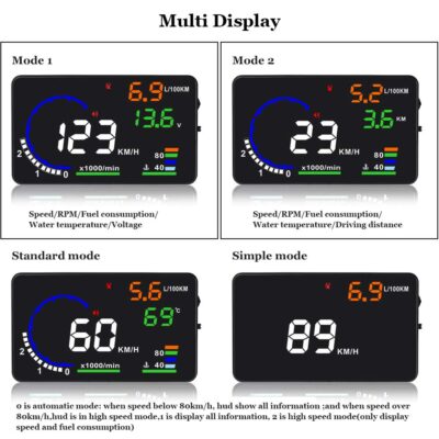 Windshield Heads Up Display for Car MAIMEIMI OBD2 Digital Speedometer with OBDII/EUOBD Interface HUD Car Speedometer MPH with Water Temperature, Mileage, RPM, Alarms for OBDII/EOBD Sedan Cars (2008+) - Image 4