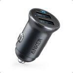 Anker 320 Car Charger (24W II), Mini Aluminum Alloy Dual USB with Blue LED for iPhone16 15 14 13 12 Series, iPad Pro/Air 2/Mini, Galaxy and More - Not Compatible with Quick Charge (Black)