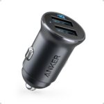 Anker 320 Car Charger (24W II), Mini Aluminum Alloy Dual USB with Blue LED for iPhone16 15 14 13 12 Series, iPad Pro/Air 2/Mini, Galaxy and More - Not Compatible with Quick Charge (Black)