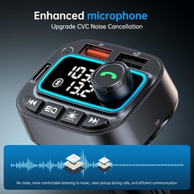 Bluetooth 5.3 Car Adapter FM Transmitter, 42W (PD30W & 12W) USB C Car Charger Wireless Radio Receiver, Hands-Free Calling MP3 Audio Player Cars Kit, Light Switch & Fast Charging & Deep Bass (Black) - Image 5