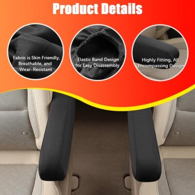 2PC Car Front Seat Armrest Covers,Universal Size Seat Arm Rest Cover,Flat Cloth Fabric Armrest Cover,Car Interior Accessories(Black,1Pair) - Image 3