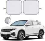 Ziciner 2 PCS Car Windshield Sun Shade, Auto Sun Heat and UV Rays Blocker, 28"×31" Foldable Automotive Front Window Sunshade Protector, Universal Vehicle Interior Accessories (Silver-M)
