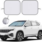 Ziciner 2 PCS Car Windshield Sun Shade, Auto Sun Heat and UV Rays Blocker, 28"×31" Foldable Automotive Front Window Sunshade Protector, Universal Vehicle Interior Accessories (Silver-M)