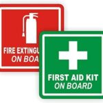 Set of 3 Pairs (6 Stickers) 3" Fire Extinguisher/First Aid Kit on Board Vinyl Decals/Stickers/Labels Pair
