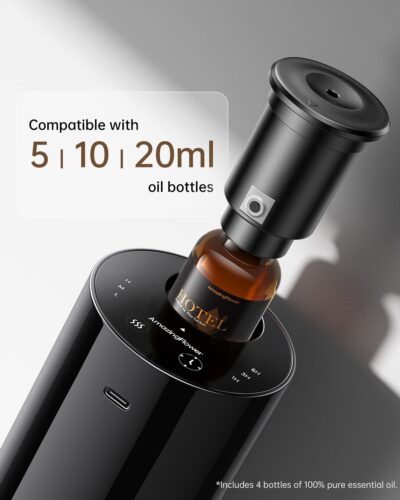 Waterless Essential Oil Diffuser with 4 x 10mL Hotel Scent Fragrance Oils, Rechargeable Car Diffuser Air Freshener Machine, 3 Timer & 3 Mist Modes, Aromatherapy Kit for Home - Image 6