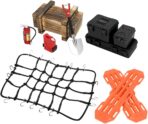 GLOBACT 1/10 RC Crawler Accessories, Storage Box, Wood Box, Luggage Net, Fuel Box, Shovel, Fire Extinguisher, Recovery Board for RC 1/10 Crawler Traxxas TRX4 Axial SCX10 Redcat (Black)