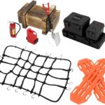 GLOBACT 1/10 RC Crawler Accessories, Storage Box, Wood Box, Luggage Net, Fuel Box, Shovel, Fire Extinguisher, Recovery Board for RC 1/10 Crawler Traxxas TRX4 Axial SCX10 Redcat (Black)