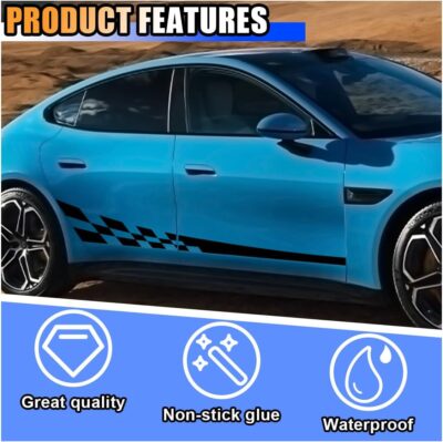 2PCS 78" Car Body Door Side Waistline Sticker Decals, Sports Racing Stripe Decals, Waterproof Vinyl Stripe Sticker Decoration for Car SUV Truck (Black) - Image 4