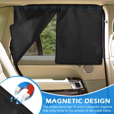 2 Pack Car Window Shades with 10 Strong Magnets 26.8"x18.5" Dual Layer Car Rear/Side Window Sunshade - Full Blackout Semi-Transparent 2-in-1 Universal Auto Sun Shade Privacy Screen - Image 3