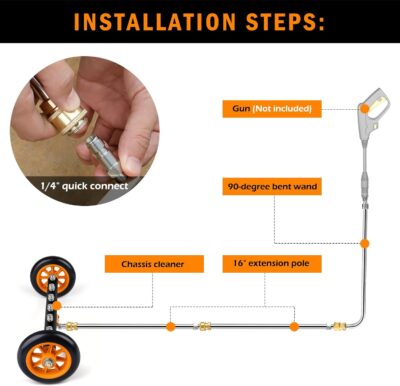 Undercarriage Pressure Washer Attachment, Siebwin 16" Dual-Function Water Broom for Pressure Washer Undercarriage Cleaner with 3 Pieces Extension Wand, 4000 PSI, Orange - Image 5