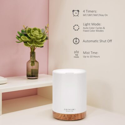 ASAKUKI Essential Oil Diffuser for Home, 300 ml Humidifier with Automatic Shut-Off, Quiet Aromatherapy Diffuser with 7 LED Lights for Living Room, Kitchen, Bedroom, Hotel - Light Brown - Image 3
