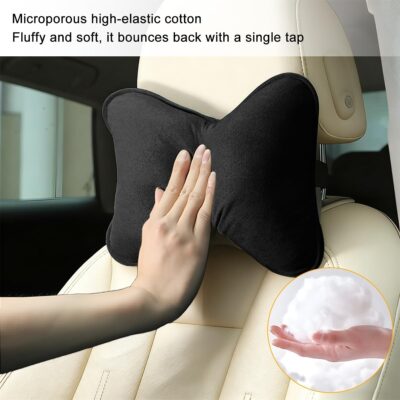 Car Headrest Pillow, Suede Soft Comfortable Breathable Vehicle Seat Neck Support Cushion with Adjustable Strap, Ergonomic Design Auto Head Rest Pad, Universal for Sedan RV Truck (Black) - Image 3