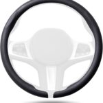 Aimato Nappa Leather Steering Wheel Cover, Ultra-Thin Car Steering Wheel Cover,Comfortable & Breathable Microfiber,Universal Fit for Most Cars, Black
