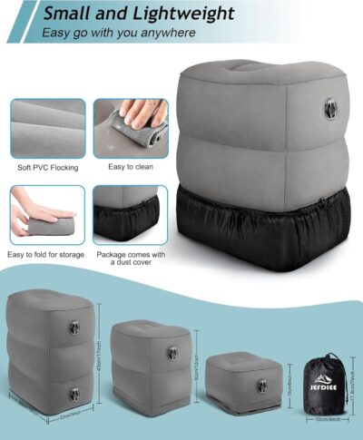 JefDiee Inflatable Foot Rest Pillow, Kids Airplane Bed, Adjustable 3 Layers Height Leg Rest Pillow, Airplane Travel Essentials Great for Office, Home, Trains, Cars - Image 4